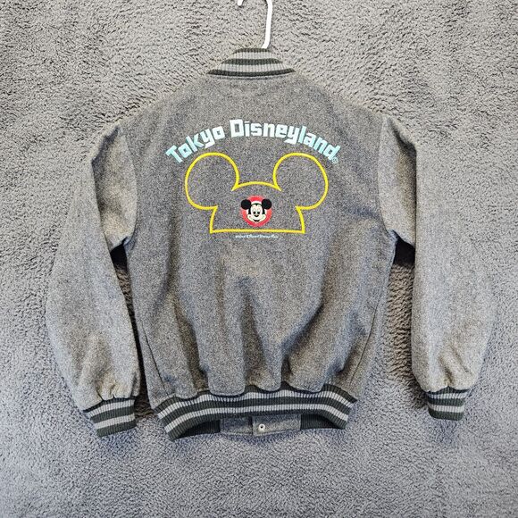 Tokyo Disneyland Varsity Jacket Men Size Medium Gray‎ Mickey Mouse Embroidered - Picture 10 of 12